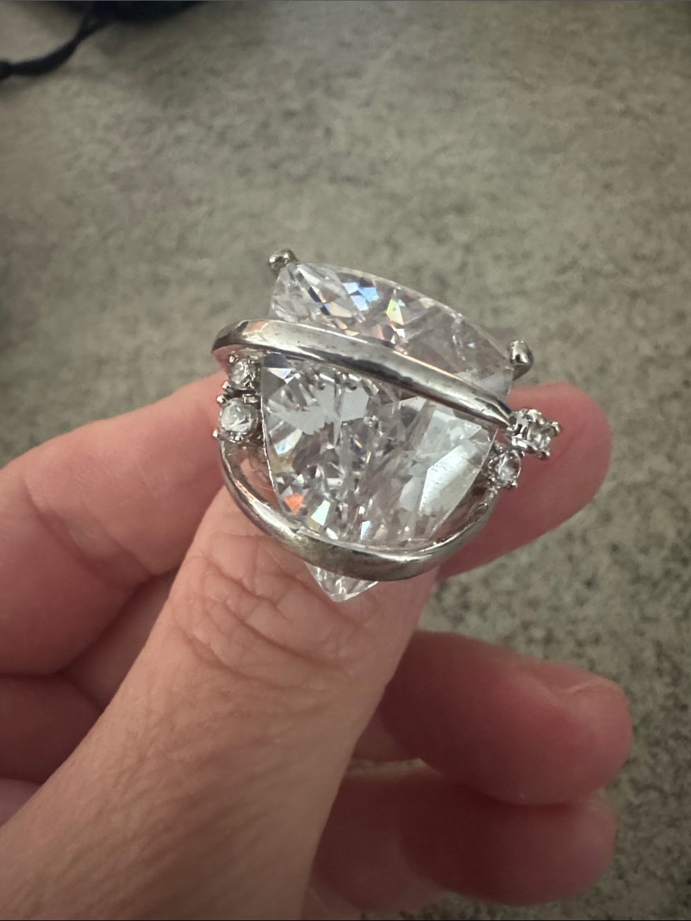 Silver-Tone Clear Crystal Statement Ring - Clear
